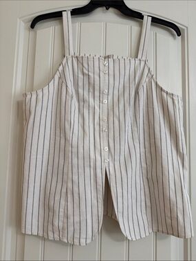 Striped Button-Front Tank Top in White and Navy